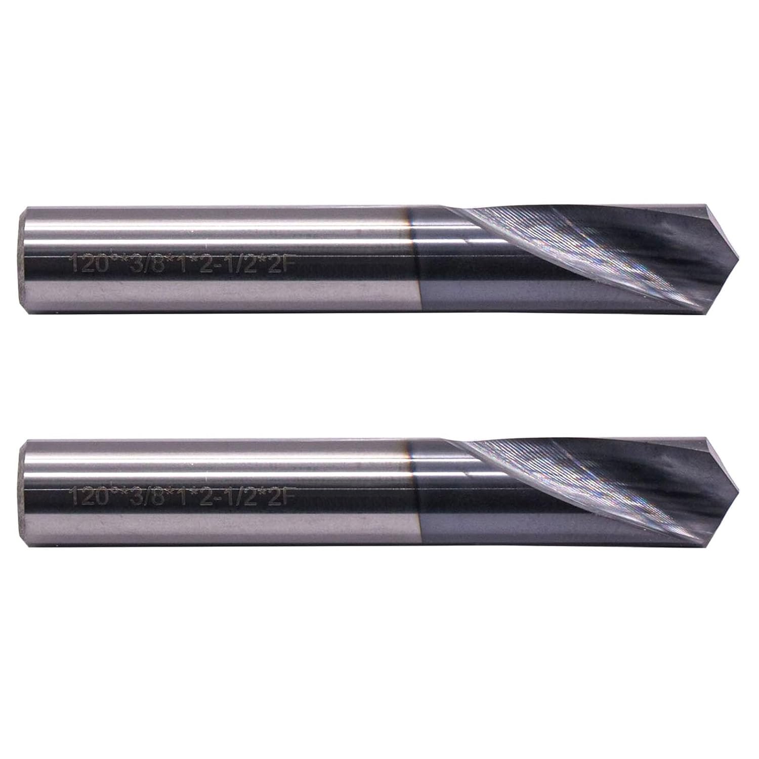 BestParts High Performance 2Pcs 120 Degree Solid Carbide Spotting Drill Bit - AlTiN Coated, Point Angle: 120 Degree, 2 Flute, Spot Drill, Shank Diameter: 3/8", Flute Length: 1", Overall Length: 2-1/2"