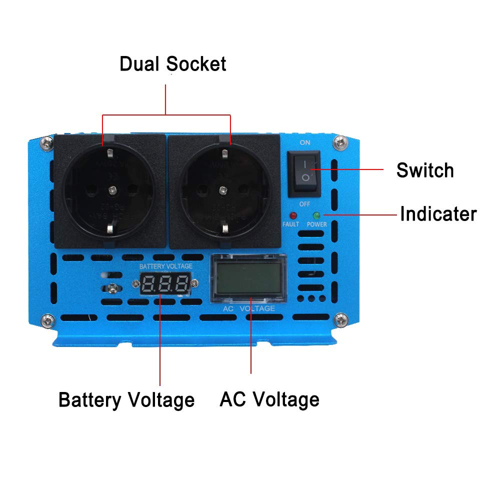 Cantonape Inverter di corrente onda sinusoidale pura 2000 w 4000 w trasformatore da 12 V a 220 V 230 V con telecomando e 2 prese e LED LCD per campeggio, tende, gite in barca