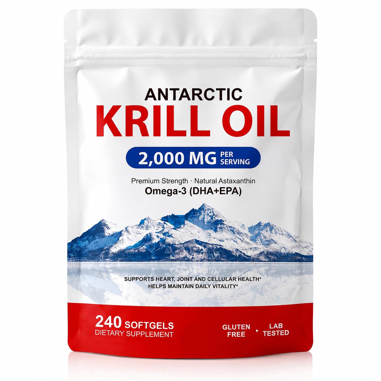 Antarctic Krill Oil Supplement, Rich in Omega-3s EPA, DHA &amp; Natural Astaxanthin, Supports Heart, Joint &amp; Brain Health,Helps Maintain Daily Vitality, Gluten-Free - 240 Softgels
