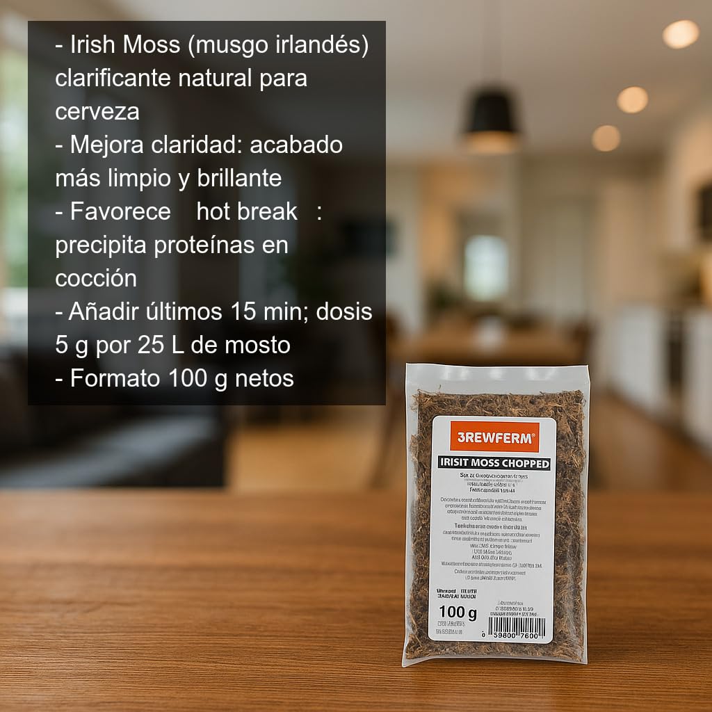 Irish Moss 100 g Clarificante Natural para Cerveza Mejora Claridad Mosto Acabado Brillante