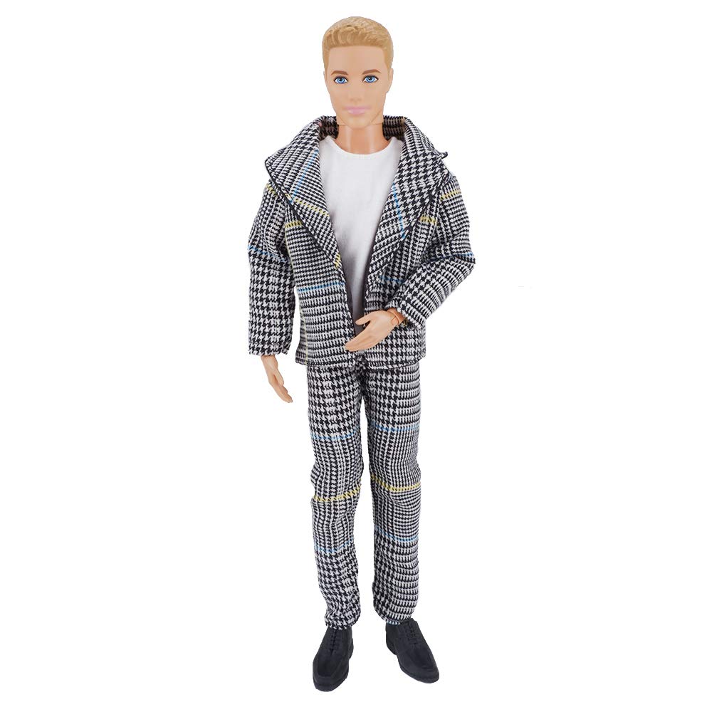 E-TING Groom Wedding Formal Tuxedos Business Suits Jacket Coat Clothes for 12″ boy Doll (Plaid Suit)
