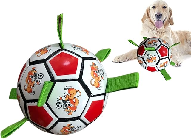 LZHDZQD Dog Toys, Toy Balls for Dogs, Dog Football Toys with Grab Tabs for Indoor Outdoor Garden Water Beach Play Tug, Interactive Dog Toys For Boredom For Small Medium Dogs (red)