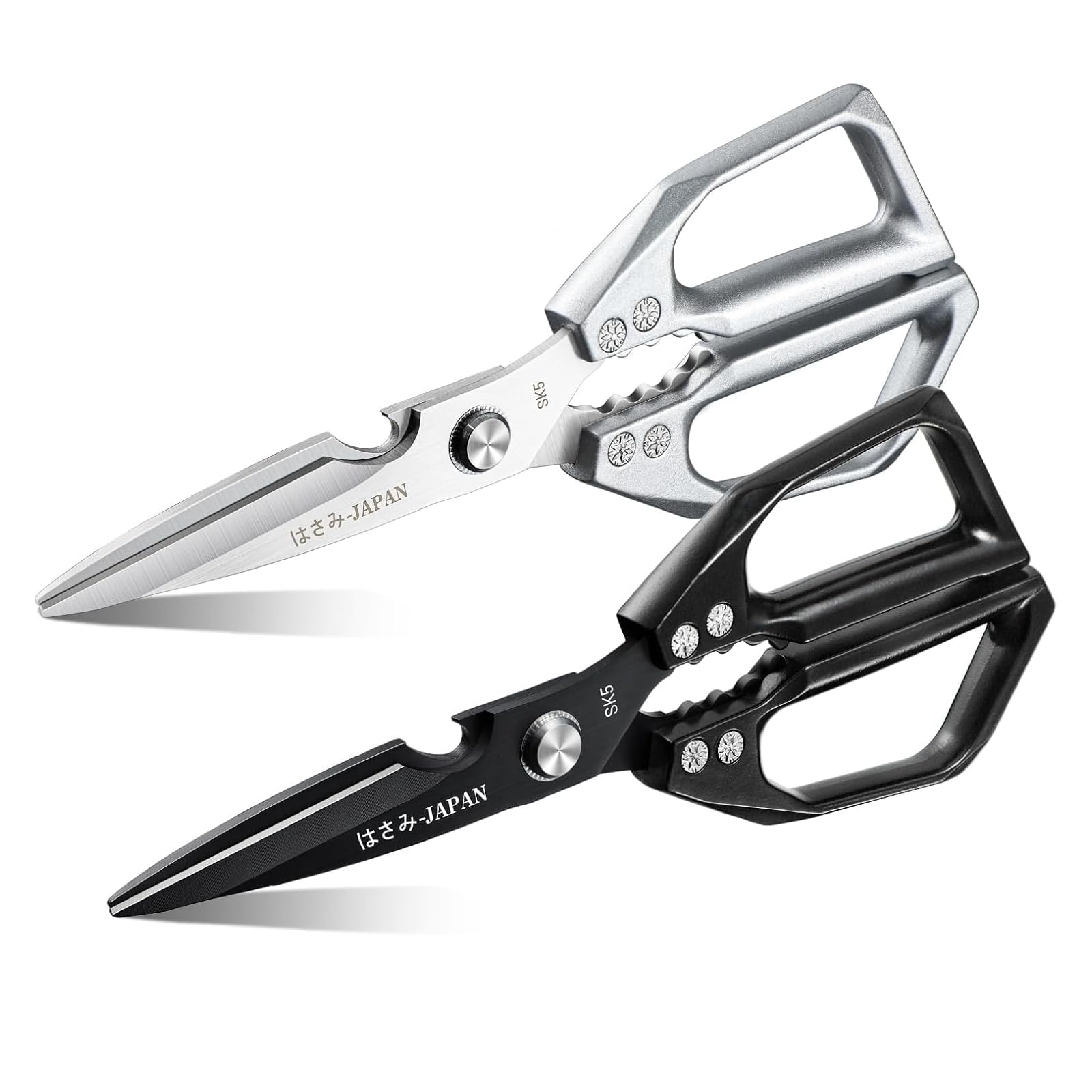 2 Pezzi Forbici da Cucina Professionali, Trinciapollo Acciaio Inossidabile, Forbice per Pizza, Multifunzione con Apribottiglie, Resistente e Lavabile in Lavastoviglie, per Pollame, Pesce, Noci, Regalo
