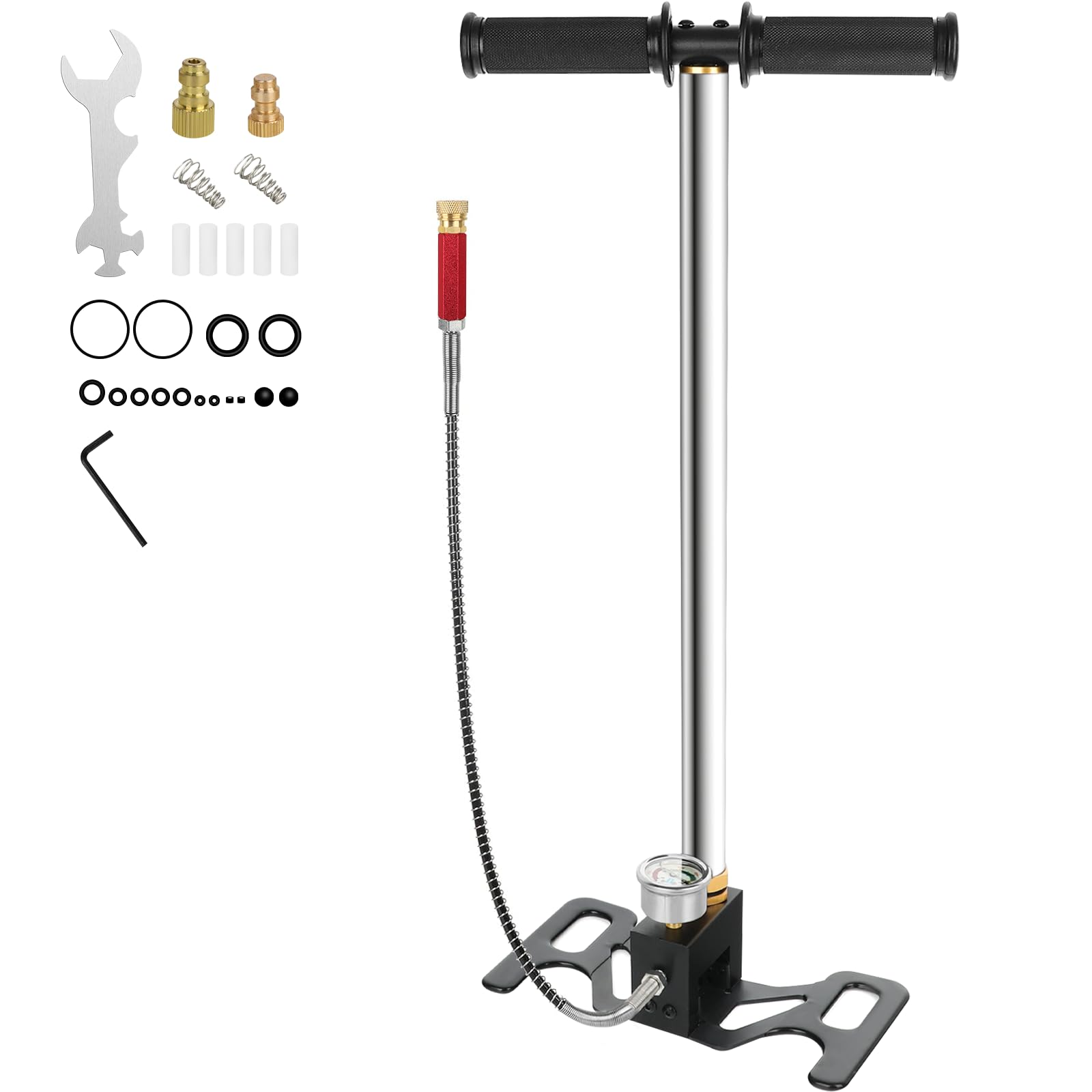 PCP Gun Pump 3 Stage Hand Pump, 6000 PSI High Pressure, Stirrup Pump with High Grade Stainless Steel for PCP Cylinder Airgun Rifle, Scuba Tank, Paintball