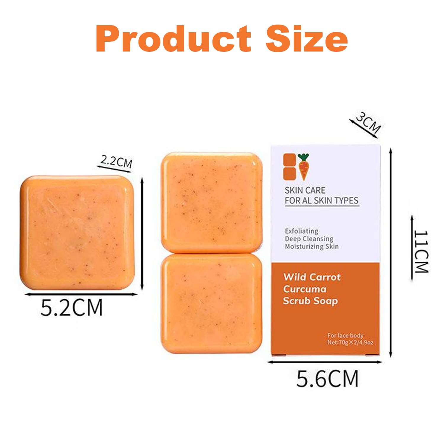 2Pcs Turmeric Soap, Turmeric Soap Natural Carrot Turmeric Soap Bar, Carrot Scrub Soap - Image 2