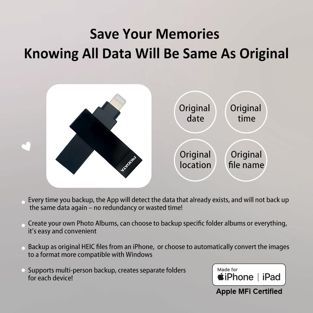 iXflash - Chiavetta fotografica di backup 2 in 1 da 128 GB, USB tipo A e Lightning, USB per iPhone, iPad, archiviazione esterna per foto per iPhone e computer