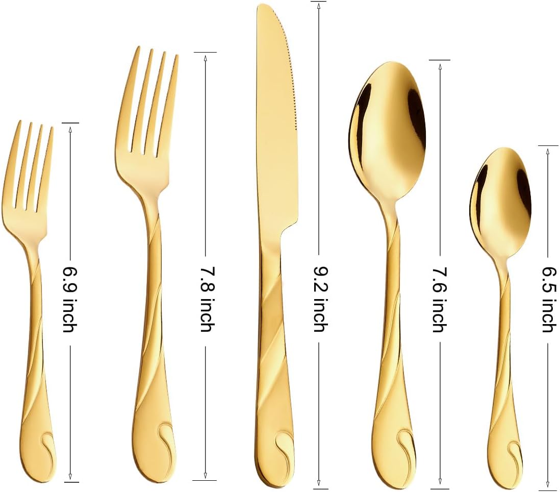 Gold Silverware Set for 8, 40-Piece Stainless Steel Flatware Set, Shiny Gold Metal Cutlery Set, Include Spoon, Fork and Knife Set, Dishwasher Safe Gold 40-Piece