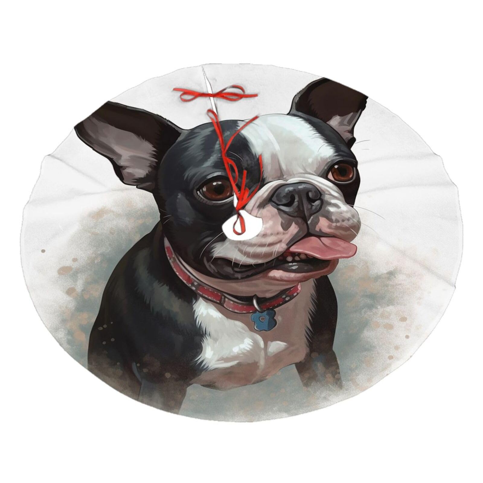 Boston Terrier Christmas Tree Skirt 36",Soft Plush Xmas Tree Mat Christmas Tree Oranment for Merry Christmas Party Holiday Indoor Outdoor Decorations