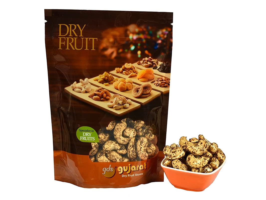 GUJARAT DRY FRUIT STORE GDS Premium Roasted Black Pepper Cashewnut,Crispy Delicious Paper Flavoured Cashew Nuts,Dry Nut Kaju Snacks Combo Pack,Rich In Protein 1 Kg(250GmX4 Pack)