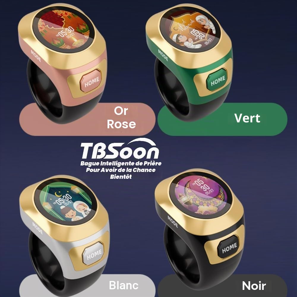 Bague connectée TBSoon avec écran couleur,compteur de chapelet,bague de prière,images interchangeables,chapelet électronique,de pardon,cadeau pour l'Aïd el-Fitr l'Aïd el-Adha et le Ramadan
