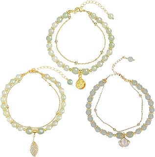 Jfxgjuv Hetian Jade Gold Leaf Bracelet Hetian Jade Elegant Temperament Bracelet Hetian Jade Bell Bracelet Natural Hetian Jade Feng Shui Peach Bracelet Lucky Bracelet for Women (Set of 3)