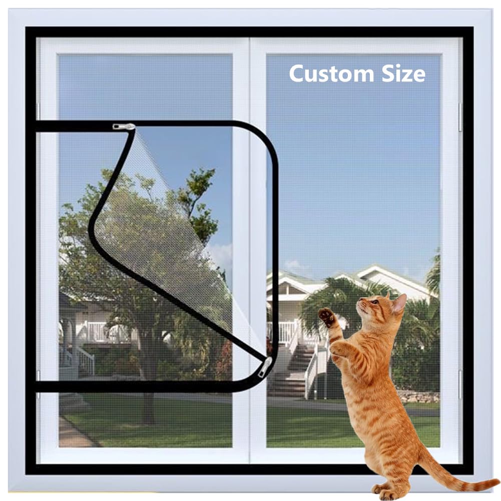 Custom Size Nets to Keep Bugs & Mosquito Out, Cat Window Guard, Window Mesh Net for Cats, Window Insect Fly Screen Fine Mesh with Self-Adhesive Tapes