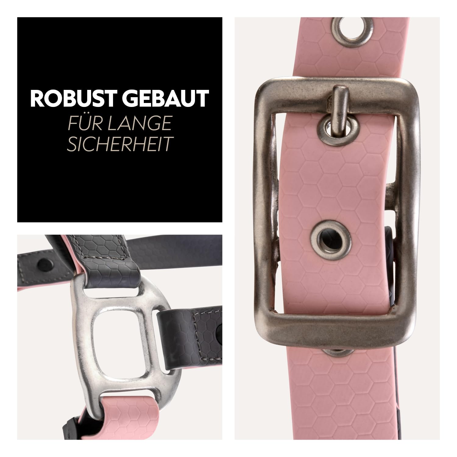 SUNRIDE Biothane Halfter für Pferde - mit Strick - UV-Beständig - anatomisch, verstellbar - extra Polsterung - Nachhaltig & Vegan - antibakteriell - wasserabweisend - rostfrei (rosa, Pony)