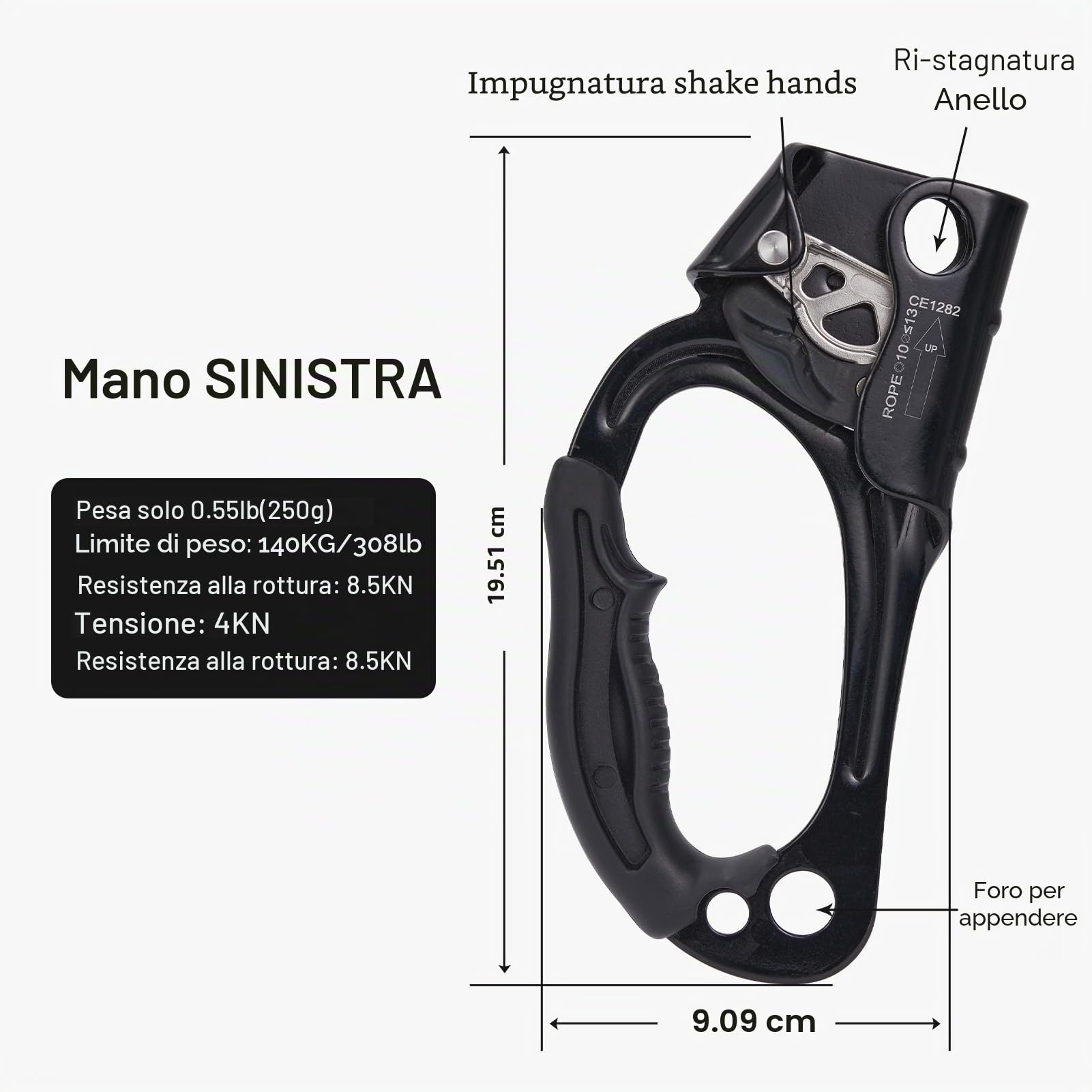 SOB Ascendente per Arrampicata Discensore per Ascensori Maniglia Corda di Montata a Mano per Attrezzature da Arrampicata Corda 8mm-13mm（Sinistra+Destra）