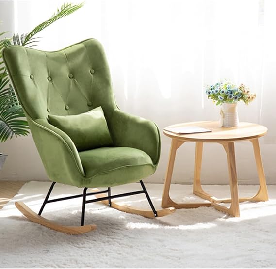 Rocking Chair Nursery Glider Rocker High Back Recliner Lounge Sofa Chair,Velvet Accent Chair for Nursery,Living Room,Modern Nursery Chair Rocker (Color : Fruit Green)