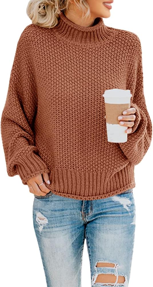 Saodimallsu Womens Turtleneck Oversized Sweaters Batwing Long Sleeve Pullover Loose Chunky Knit Jumper