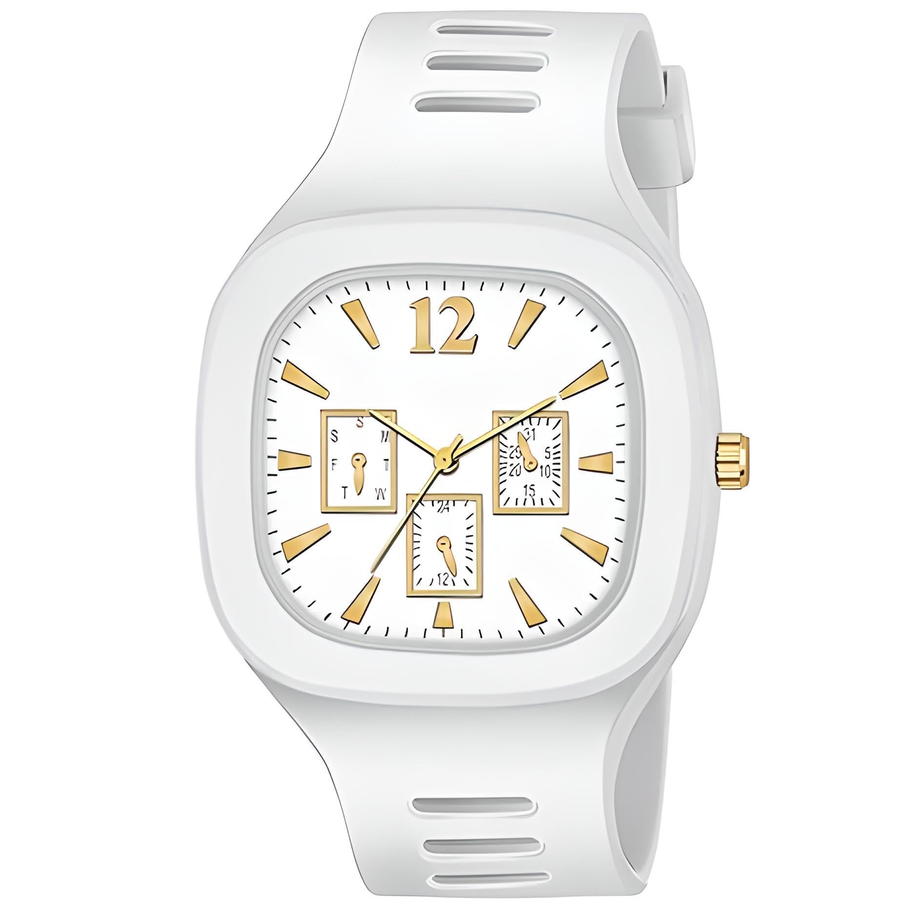 KRONOQ,Analog Watch for Men&Boys,Square Dial Miller Watch with Silicone Strap,Casual Wear,Light Weight (Grey 53 MMWidth) (White) (B0CQZ1RS2B) Amazon Price History, Amazon Price Tracker