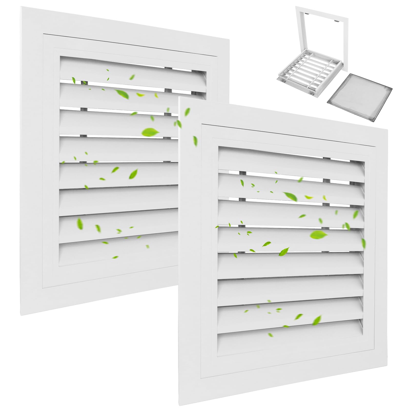 10"x 10" Aluminum Gable Vent,Paintable Shed Vents with Replaceable Screen Attic Vents Gable Louver [Vent Opening:8" x 8"] (2 Pack White)