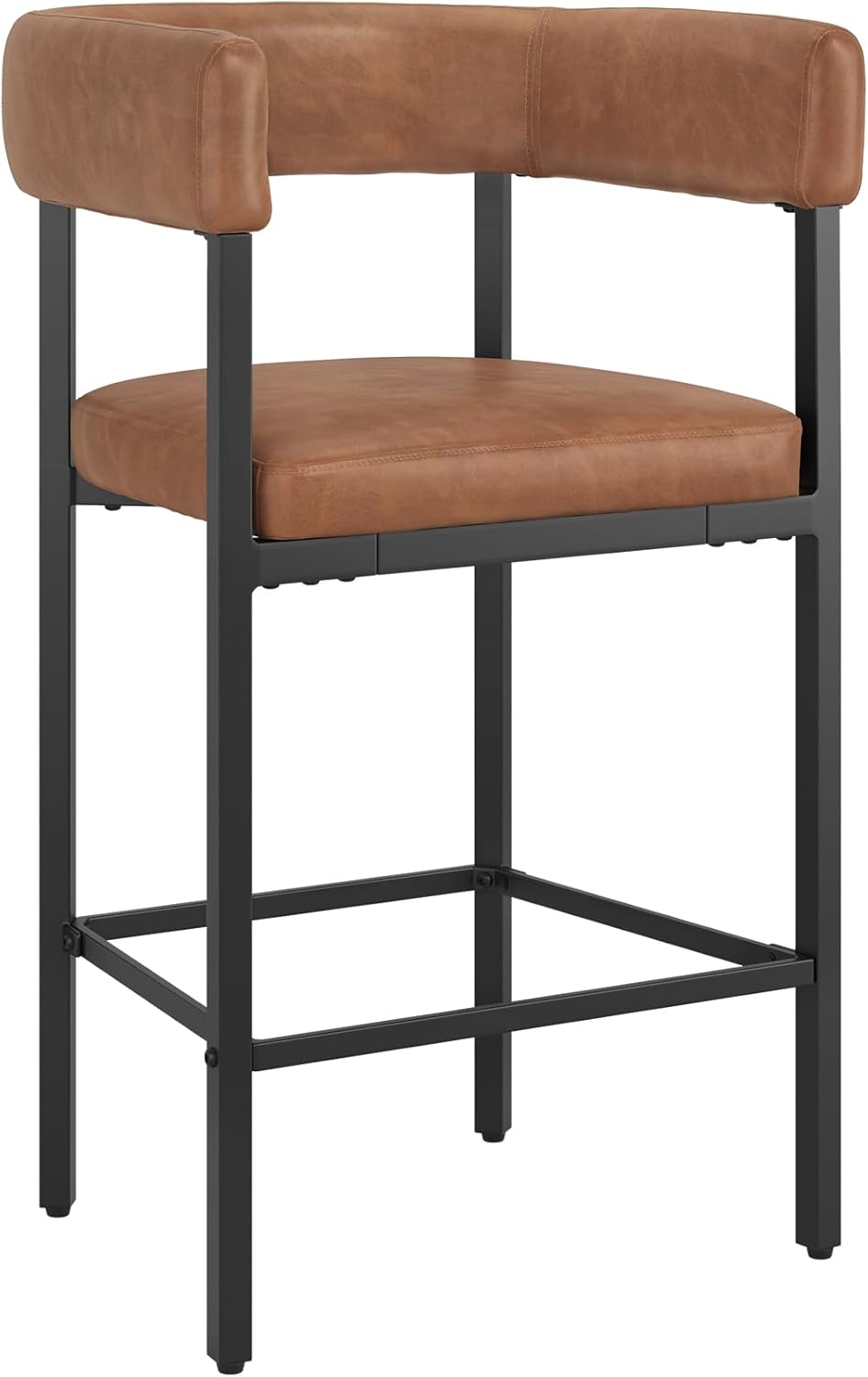 Set of 3 Brown Faux Leather Counter Height Bar Stools with Metal Frame