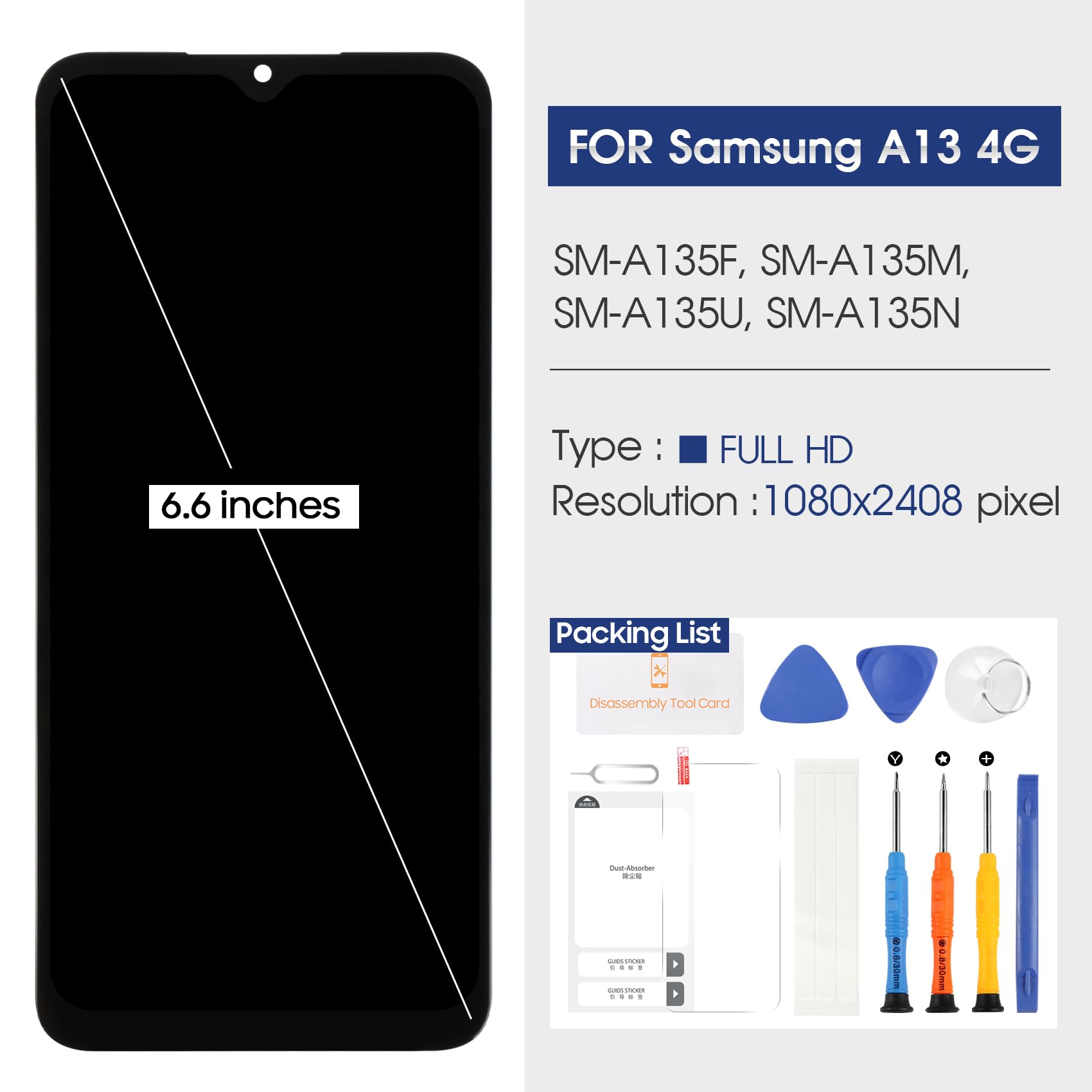 Atwist Schermo per Samsung Galaxy A13 4G A135 LCD Display, per Samsung A13 4G Display Touch Screen Digitizer Glass Ricambio Replacement Assemly SM-A135F, SM-A135M, SM-A135U A137F
