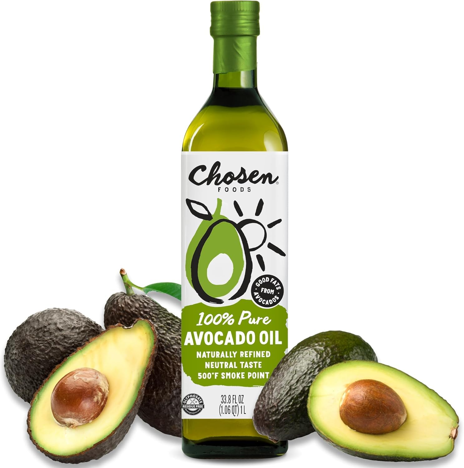 Chosen Foods 100% Pure Avocado Oil, Naturally Refined, Neutral Taste, 1 Litre