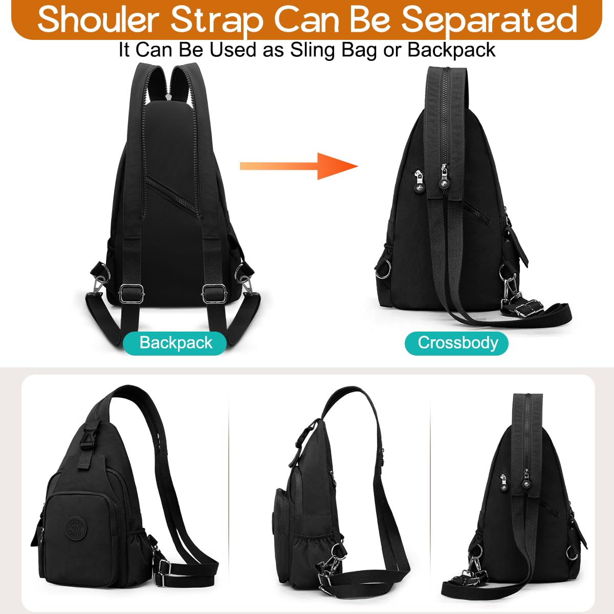 REETEE Leichter Brusttasche für Damen und Herren Klein Sling Bag Nylon Backpack Schulterrucksack, Crossbody Schultertasche für Outdoorsport, Wandern, Radfahren, Reisen