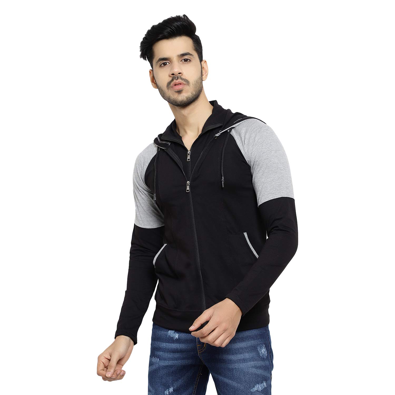 Black Collection Color Block Men Hooded Neck Full Sleeves T-Shirt-picture-0