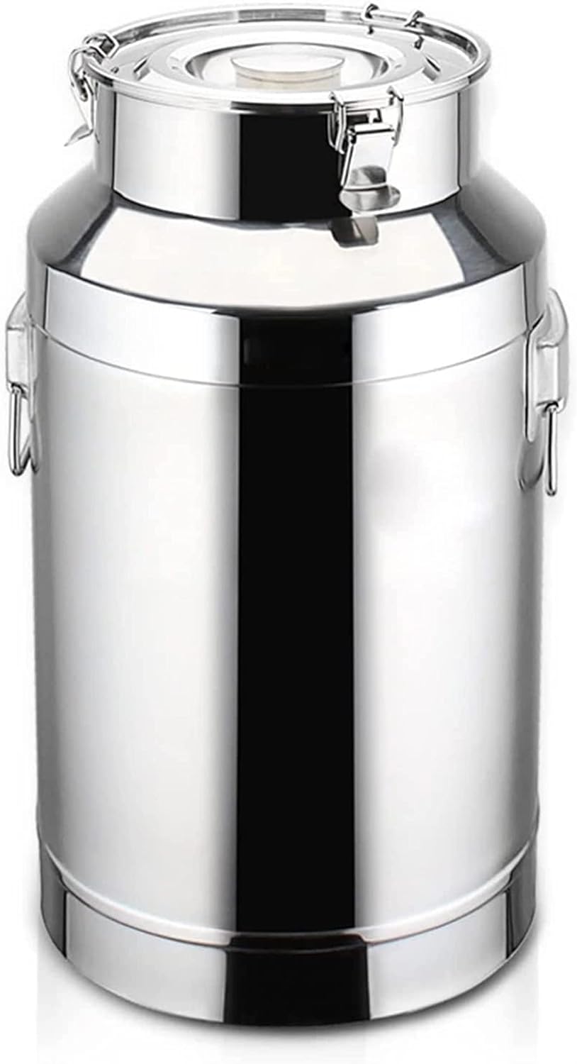 Milk Can Transport Bucket 201 Stainless Steel Heavy Duty Milk Jug Wine Pail Bottle with Sealed Lid Oil Barrel Tea Canister for Liquid Solid Storage (88L)