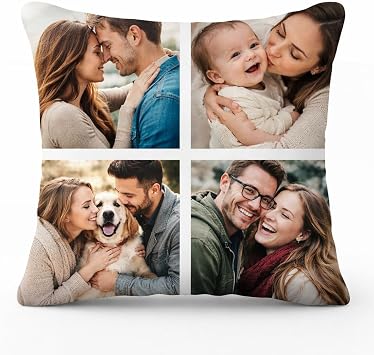 Gift Hub Personalised Cushion Cover with 4 Images | Customisable Pillow Cover, Best, Mothers Day, Valentines Day, Birthday, Anniversary & Wedding presents Single Side
