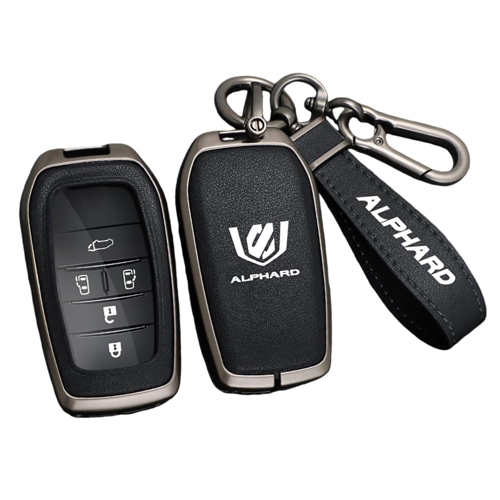 [AetherAura] アルファード 30系 40系 スマートキーケース キーカバー 本革風 PVCレザー 亜鉛合金 メタルフレーム 5/6ボタン対応 薄型軽量 耐衝撃 防水 電波干渉しない ギフトボックス付 メンズ(アルファード に適用, ブラック) [並行輸入品]