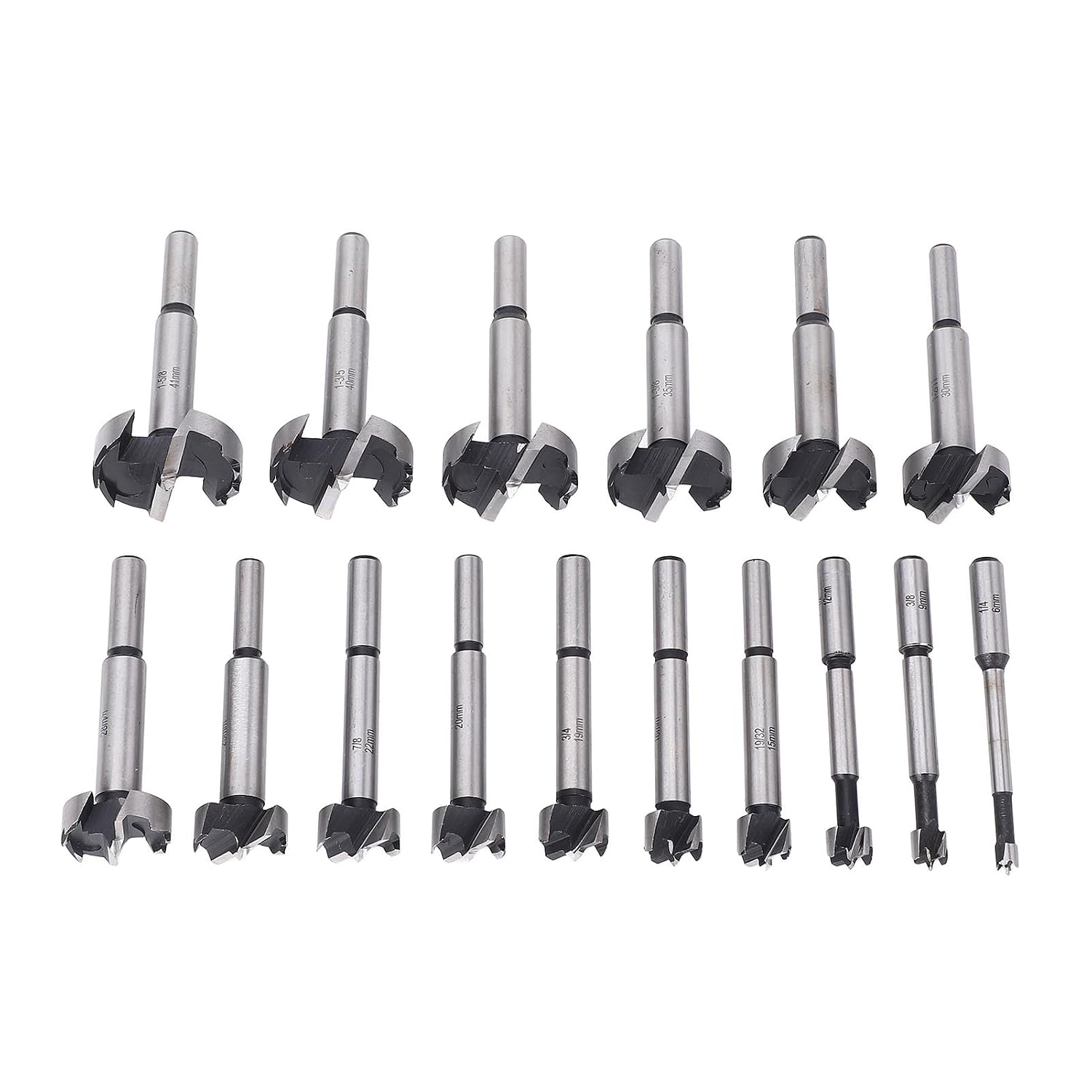 16 Sizes Forstner Drill Bit Set, Carbon Steel Woodworking Hole Saw Tools, Long Lasting with Unique Tooth Design, Accurate Positioning, Versatile for Projects