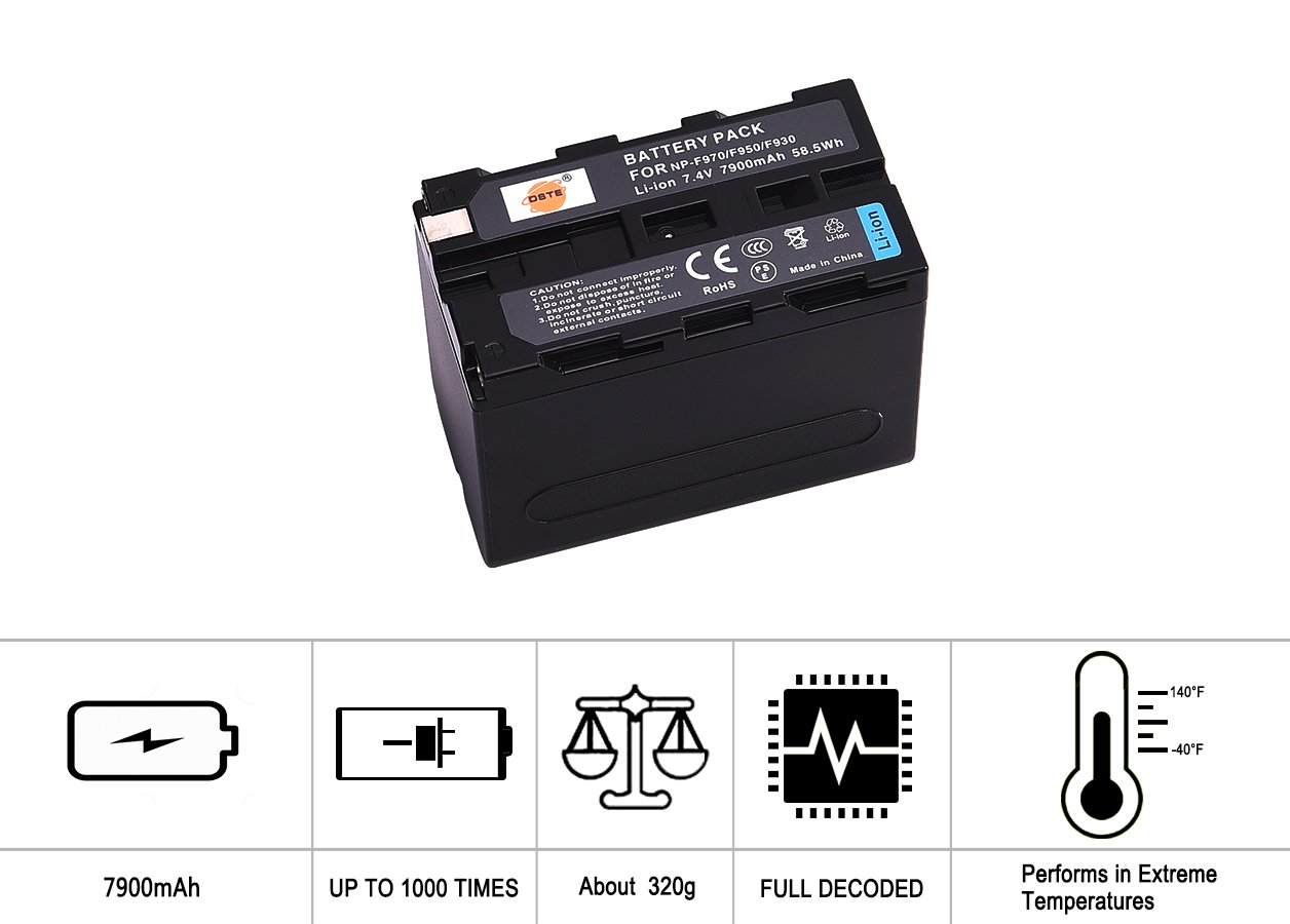 Batteria DSTE Compatibile Sony NP-F930/F950/F960/F970 – 7900mAh Per Videocamere E Luci LED, Ricarica Intelligente