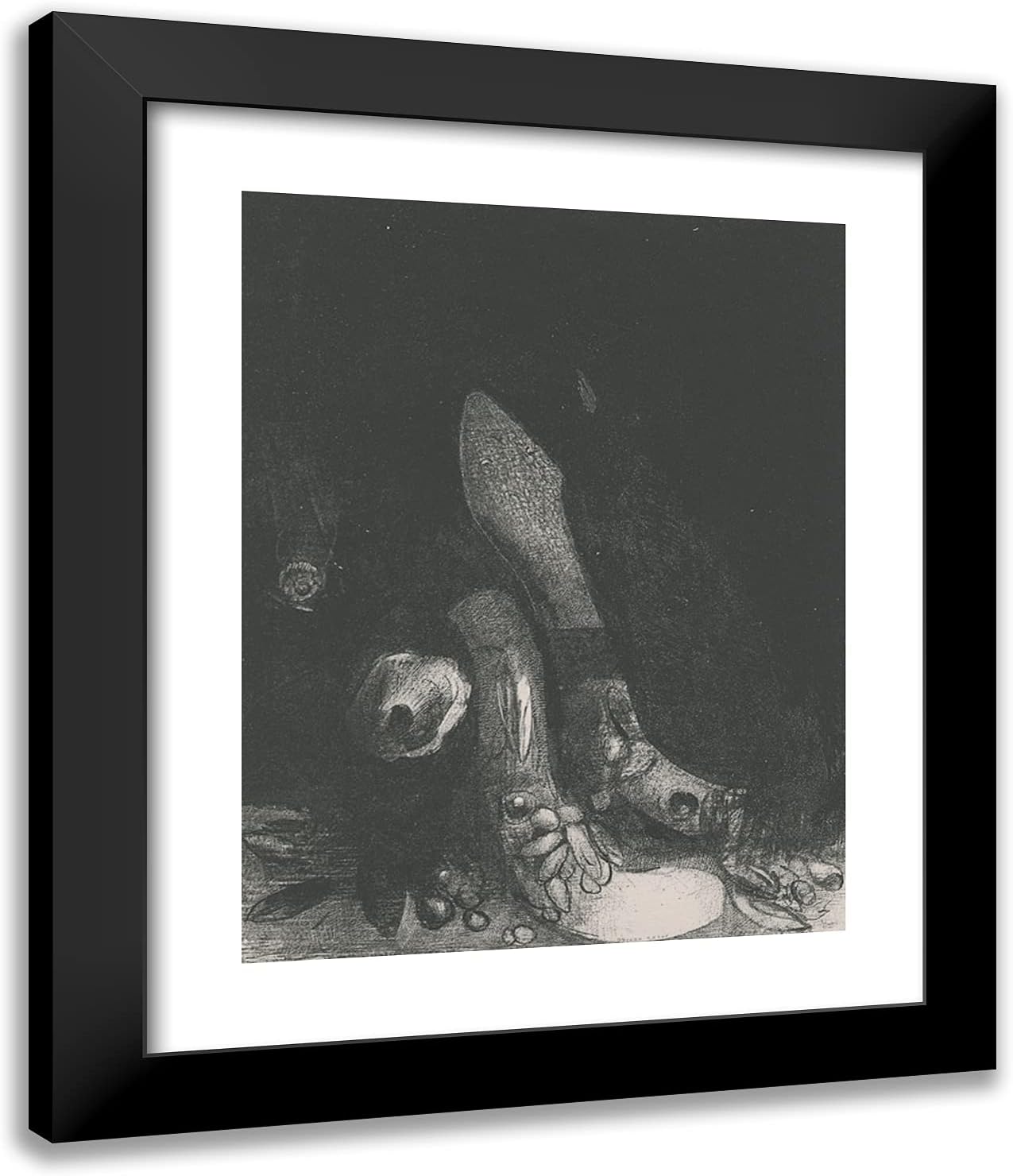 ArtDirect Redon, Odilon 20x24 Black Ornate Framed Art Print with Double Matting Titled: Flowers Fall and the Head of a Python Appears