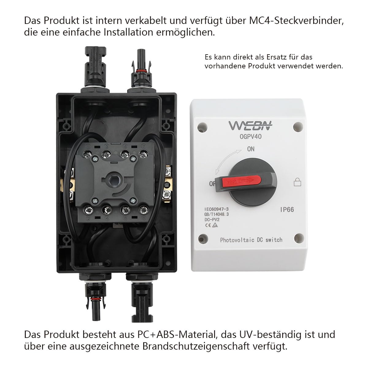 DC Schutzschalter IP66 wasserdicht, 32A, 1200V, Gleichstrom-Trennschalter&Leistungsschalter für Photovoltaik Stringboxen in Solarenergiesystemen…