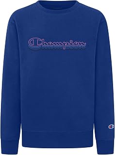 Unisex Heritage Boy and Girls Fleece Pullover Champion Scipt Sweatshirt (Medium, Dark Blue Outline)