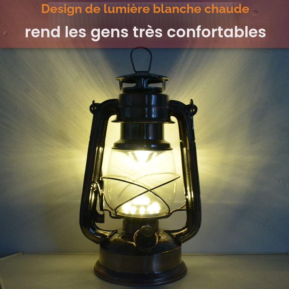 Lanterne Hurricane à LED vintage, blanc chaud alimenté par batterie, 15 LED, 150 lumens pour une utilisation intérieure ou extérieure (cuivre)