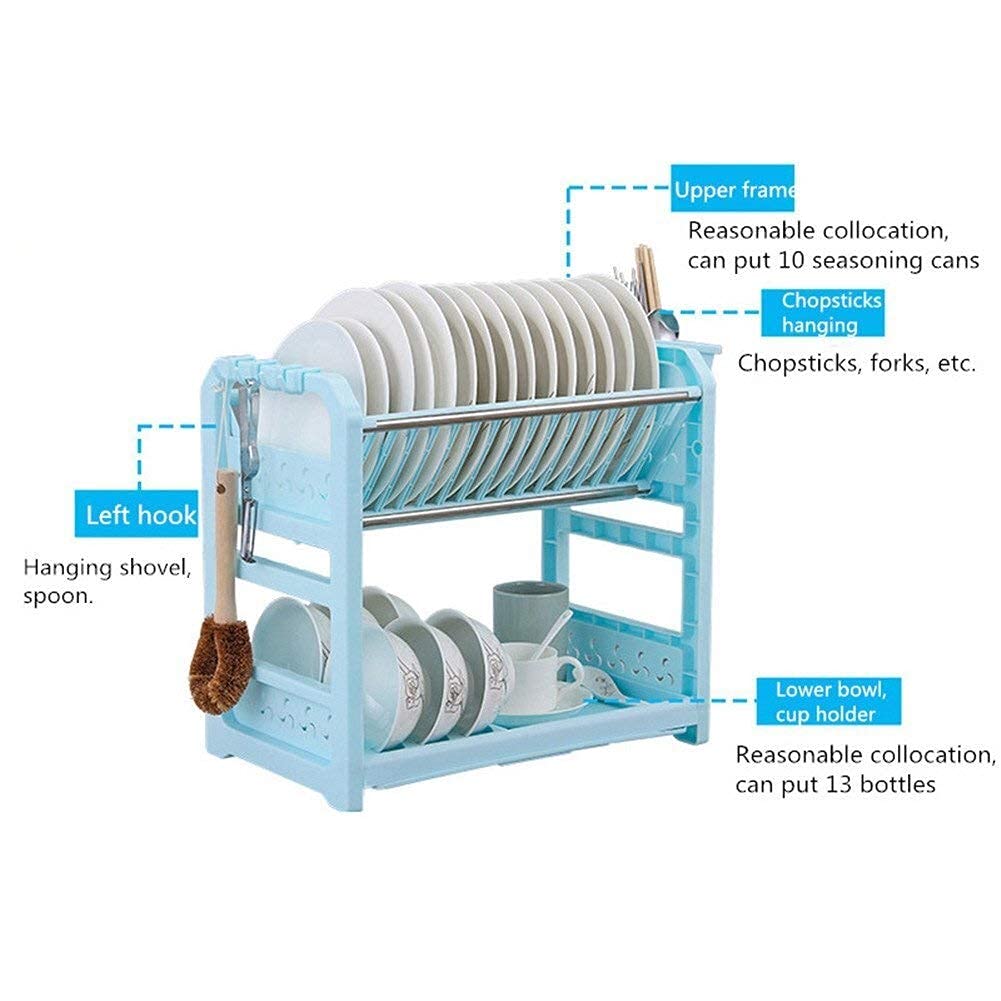 Rejilla para Platos de 2 Niveles, Rejilla para secar Platos, escurridor de Platos, escurridor de Platos, Rejilla para escurrir, Soporte para Cubiertos de Cocina, Rejilla para escur
