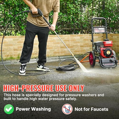 YAMATIC Pressure Washer Hose 25FT 1/4" M22 Brass Fitting Kink Resistant Power Washer Hose Replacement for Ryobi, Troy Bilt, Greenworks, CRAFTSMAN and more M22 Thread Pressure Washers, 3200 PSI