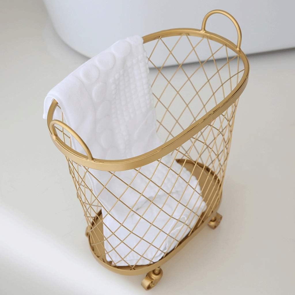 Cesto portabiancheria girevole a 360° con ruote, cesto portaoggetti ovale in metallo a rete per giocattoli, contenitore da cucina in ferro battuto, organizer mobile e durevole (dimensioni: 45 cm di lu
