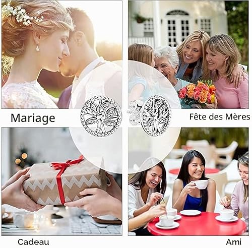 Boucle Oreille Argent 925 pour Femmes Filles Boucles d'Oreilles Arbre de Vie Pendantes Anneau Boucles d'oreilles Zircone Cubique Bijoux,Bijoux Cadeaux pour Maman Sœurs Amie – vue 7