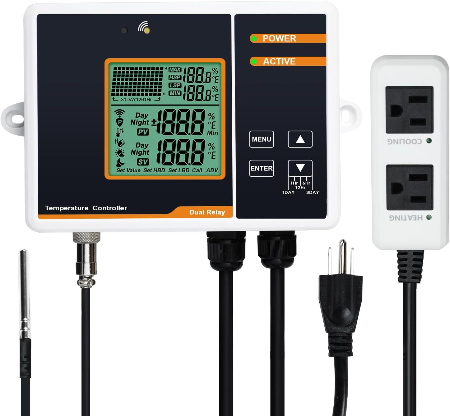 Digital Temperature Controller, Smart Thermostat Controlled Outlet Plug with Day Night Control and Ultra High/LowTemperature Alarm, Thermostat for Reptiles, Greenhouses,Aquarium Digital Temperature Controller, Smart Thermostat Controlled Outlet Plug with Day Night Control and Ultra High/LowTemperature Alarm, Thermostat for Reptiles, Greenhouses,Aquarium