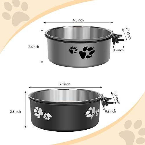 Miniatura 7 de Paquete de 2 cuencos de agua para perros sin derrames, cuencos de agua de acero inoxidable para jaula de perro, cuencos colgantes para jaula de
