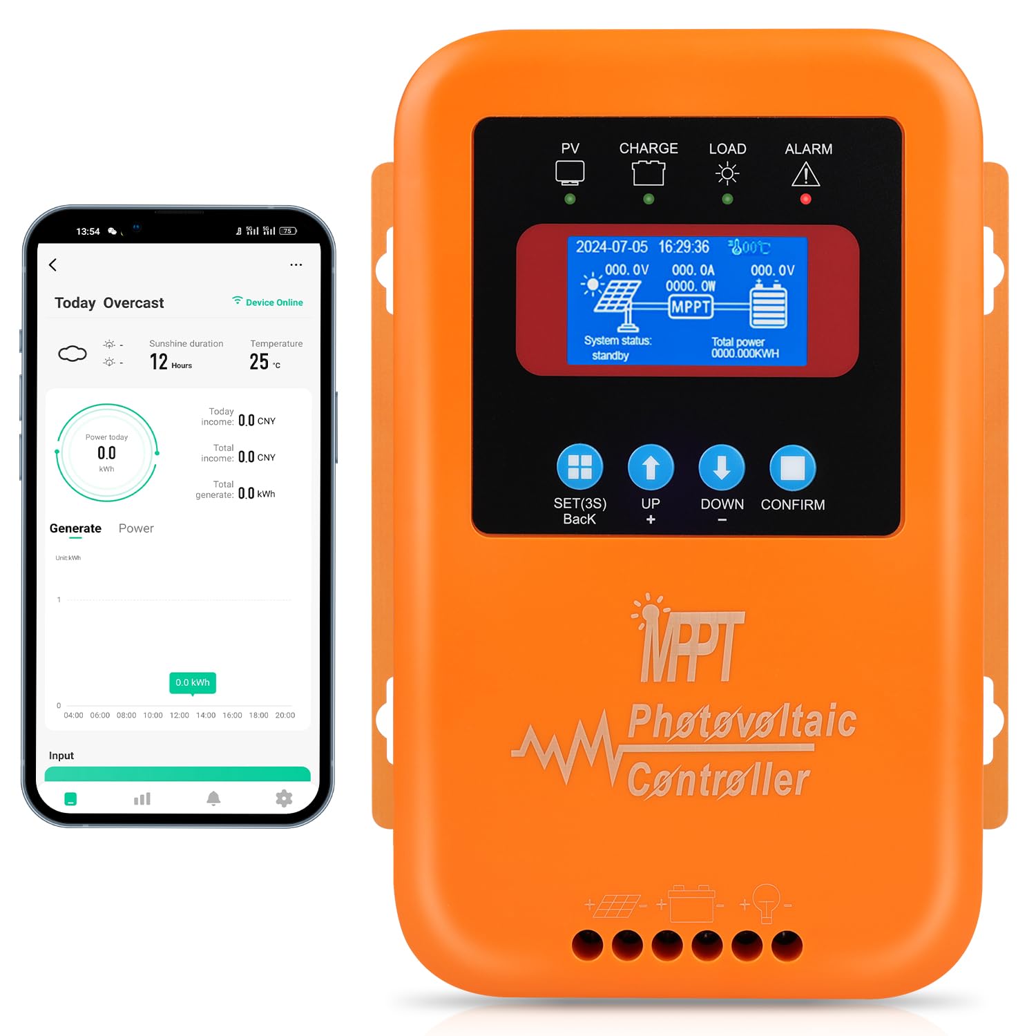 【60A Regulador MPPT Bluetooth WIFI】KWODE 60A 12V/24V/36V/48V Controlador de Carga Solar Regulador Solar MPPT Bluetooth WIFI Regulador de Carga para Ácido de Plomo, Gel,Fosfato,Turner, Litio Baterías