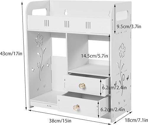 Miniatura 3 de Botiquín de baño, armario de baño montado en la pared con 2 puertas, 3 estantes abiertos, fuerte adhesivo sin clavos, gabinete de almacenamiento