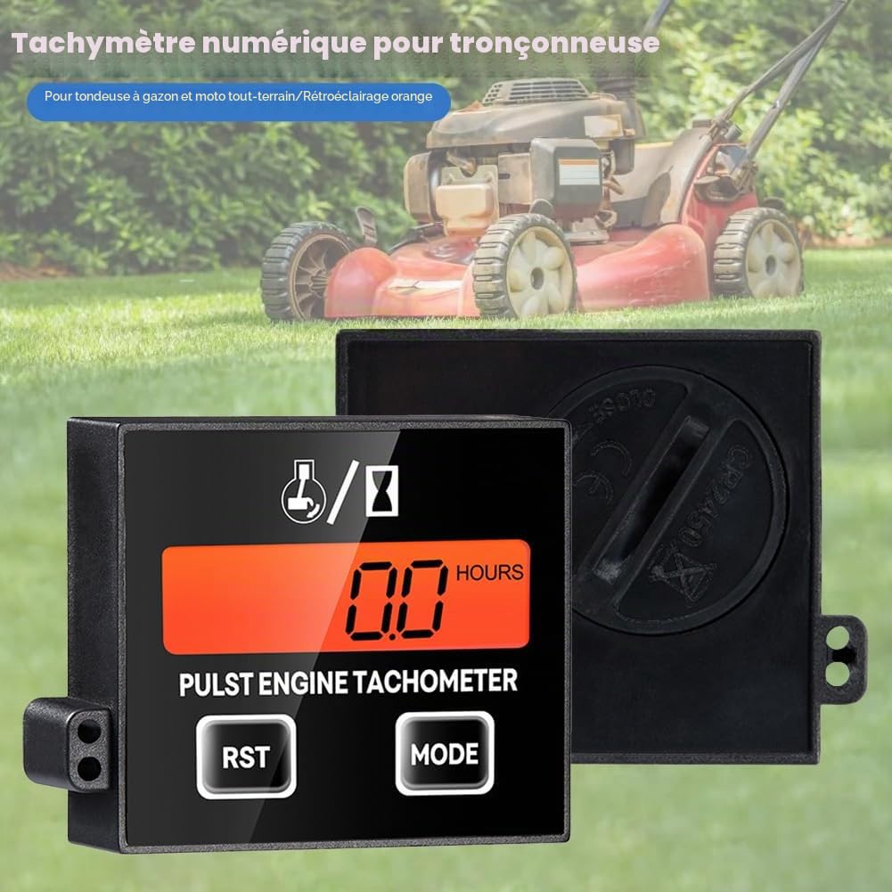 Compte-tours numérique inductif 2/4 temps avec compteur d'heures, tachymètre numérique pour moto, souffleuse à neige, motocross, tondeuse à gazon, générateur, tronçonneuse, orange