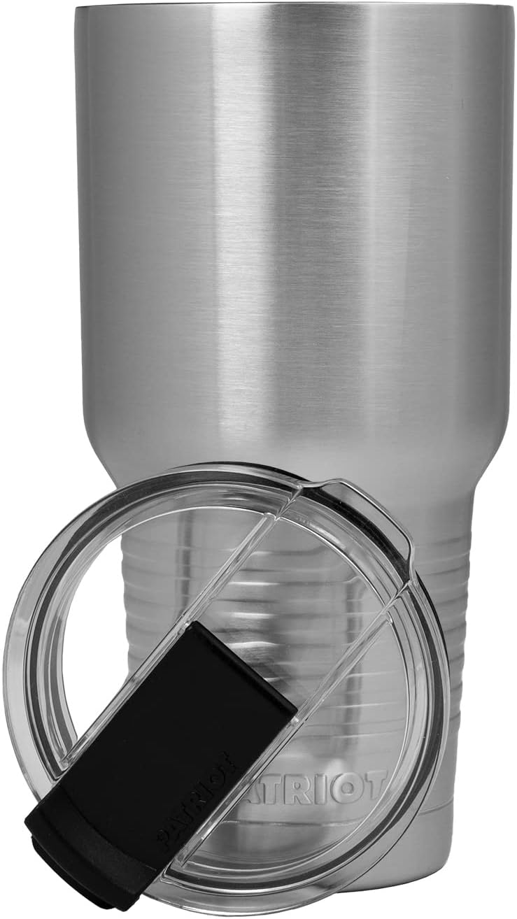 Patriot Coolers 30oz Tumbler Stainless Steel Insulated Coffee Cup with Lid, Reusable Stainless Steel Straw & Gift Box (Silver)