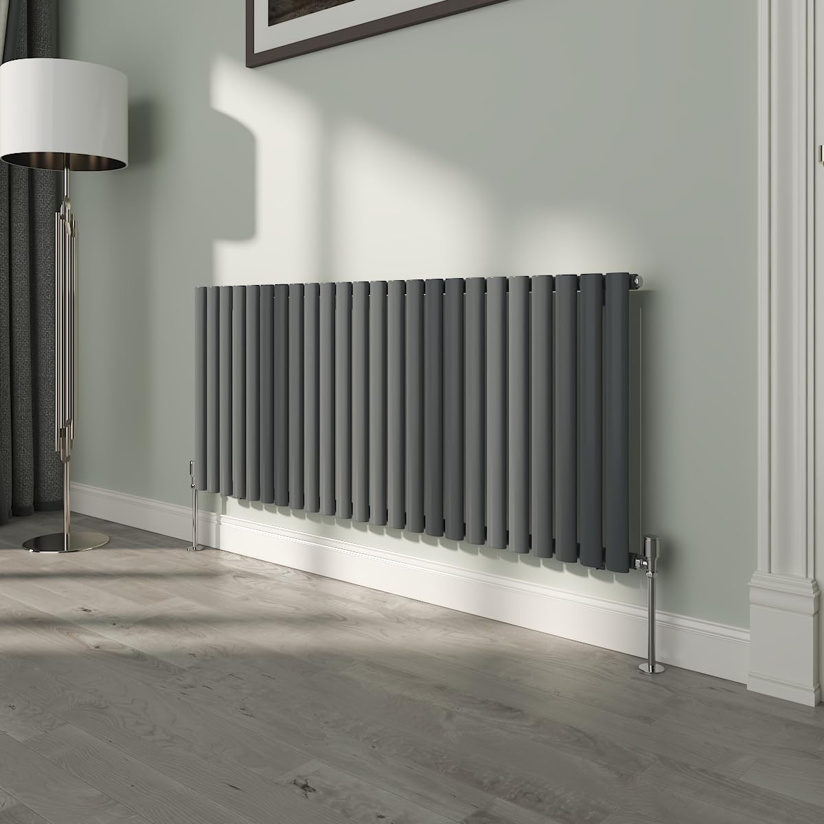 NRG 600x1416mm Oval Column Designer Radiator Single Panel Anthracite Bathroom Central Heating — image 1