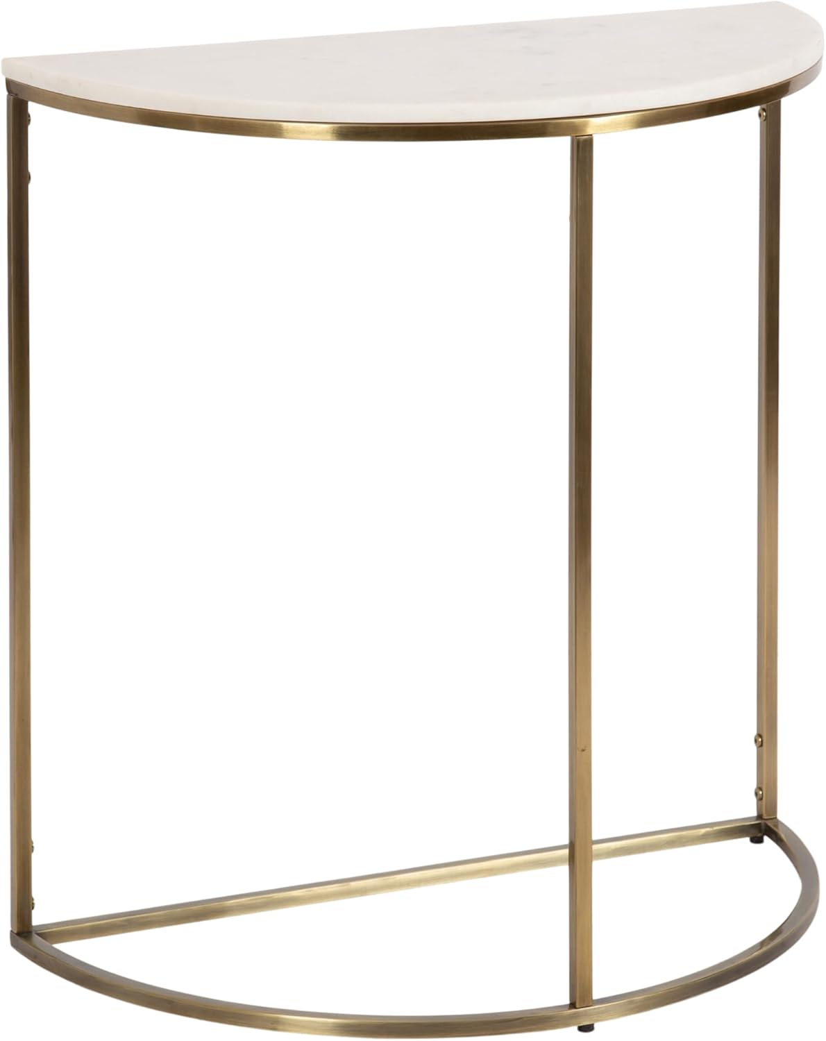 Kate and Laurel Dorrah Vintage Round Marble Console Table for Entryway; 28 x 14 x 30; White and Antique Brass; Glam Half-Circle Entryway Table for Use as Hallway Table or Behind Couch Table