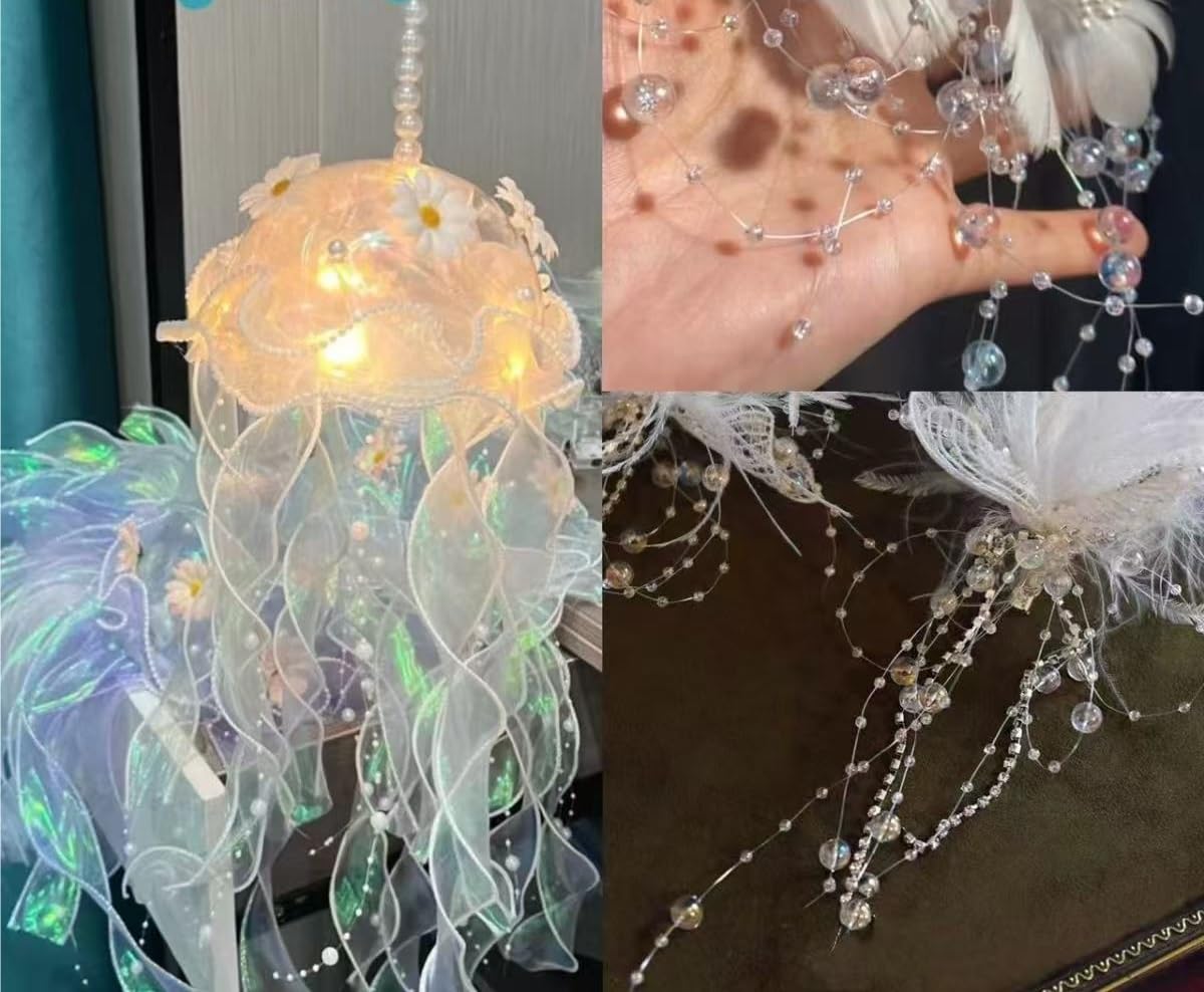 Zaopatrzenie imprez Układ sceny imprezowej, romantyczna dekoracja ślubna Sup łańcuszek z koralików żyłka zroszony sznurek do zawieszania dla domowego biura DIY (jasny)(Clear)