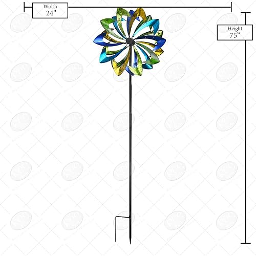 Miniatura 3 de Red Carpet Studios Molinillo de viento de estaca para jardín, pétalos amarillos y verdes